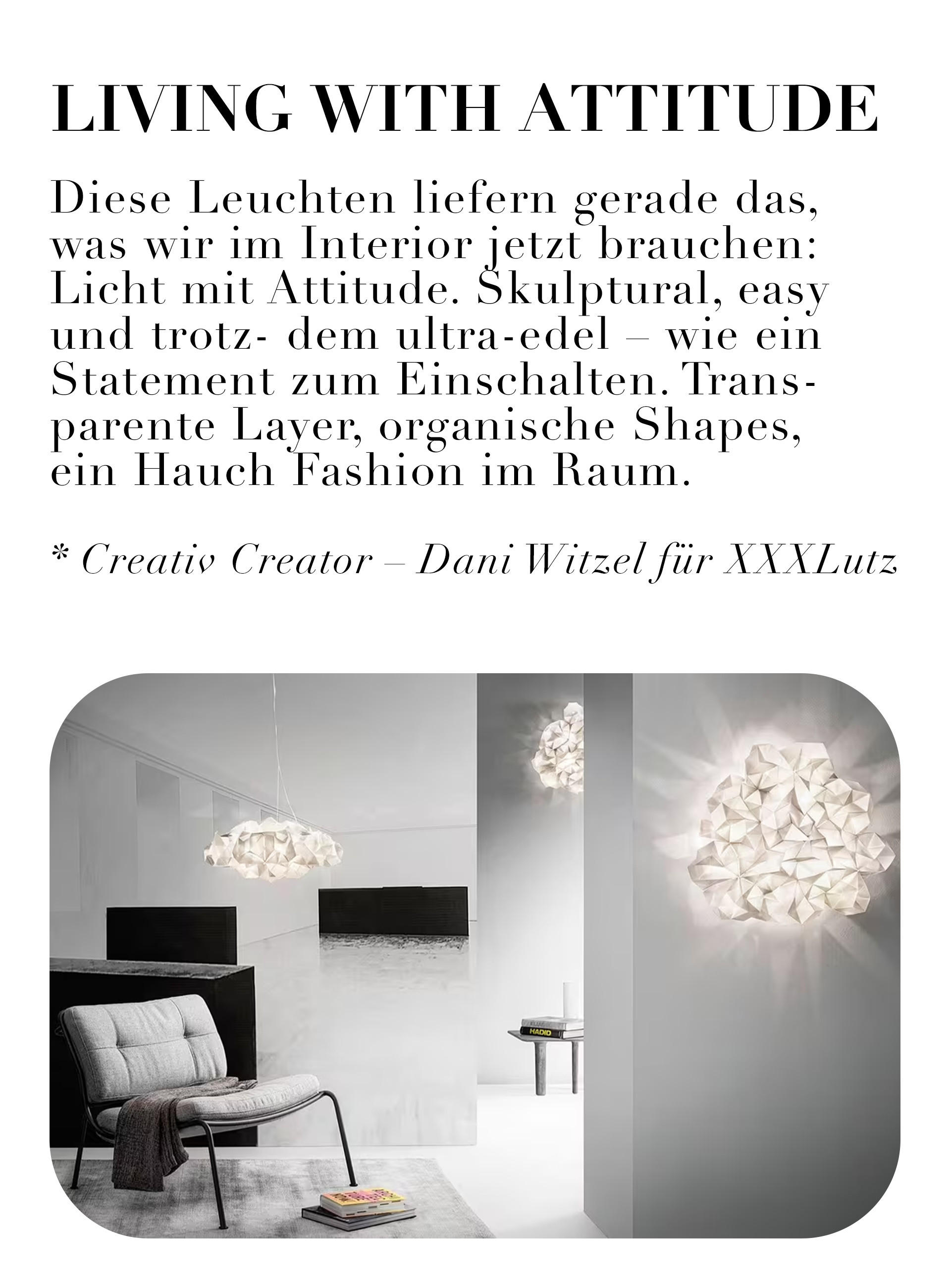 Diese Leuchten liefern gerade das, was wir im Interior jetzt brauchen: Licht mit Attitude. Skulptural, easy und trotzdem ultra edel - wie ein Statement zum Einschalten. Transparente Layer, organische Shapes, ein Hauch Fashionim Raum.