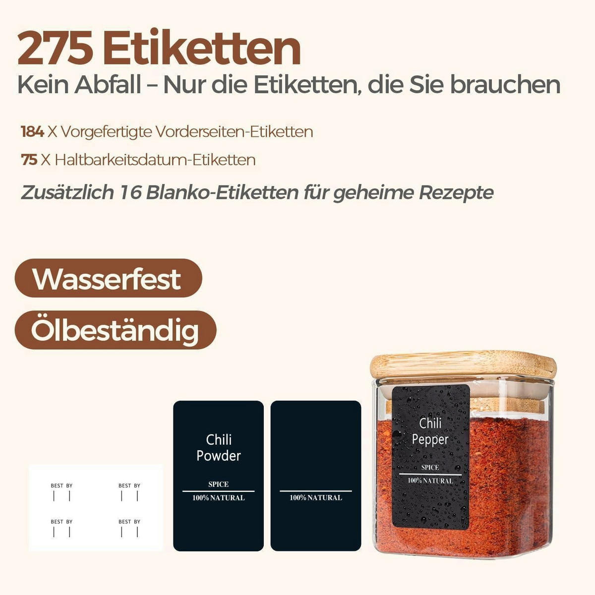 GEWÜRZGLÄSER 16-teiliges Set 120 ml Glas mit Holzdeckel - Multicolor, Glas (6/6.6/6cm)