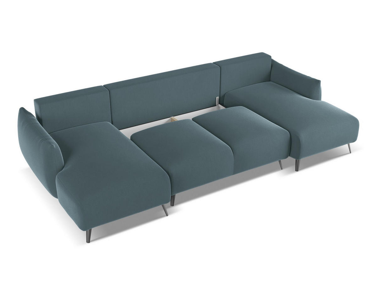 WOHNLANDSCHAFT Samt Stoff Blau - Blau/Petrol, Textil/Metall (317/86/162cm) - Makamii