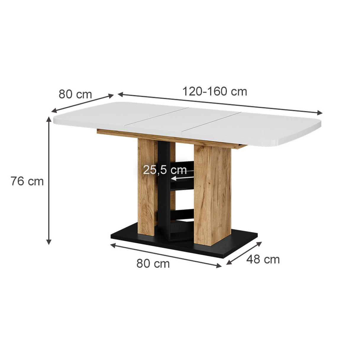 ESSTISCH Fenaro Weiß/Goldkraft Eiche 120 x 80 cm - Honigeiche/Weiß, Holzwerkstoff (80/120/76cm) - Vicco