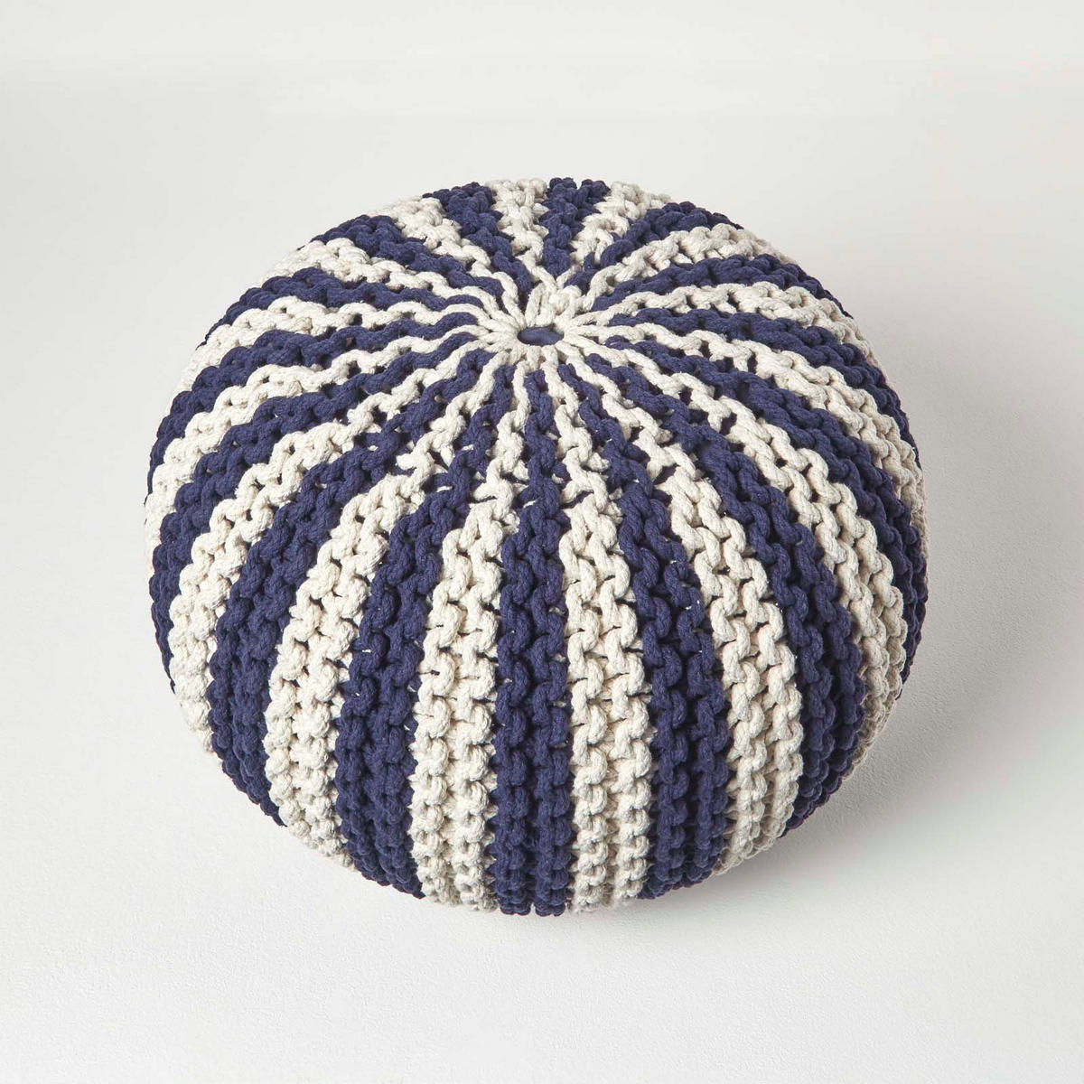 STRICKPOUF rund, marine-creme gestreift, 40/40/35 cm - Dunkelblau, Textil (40/35/40cm) - Homescapes