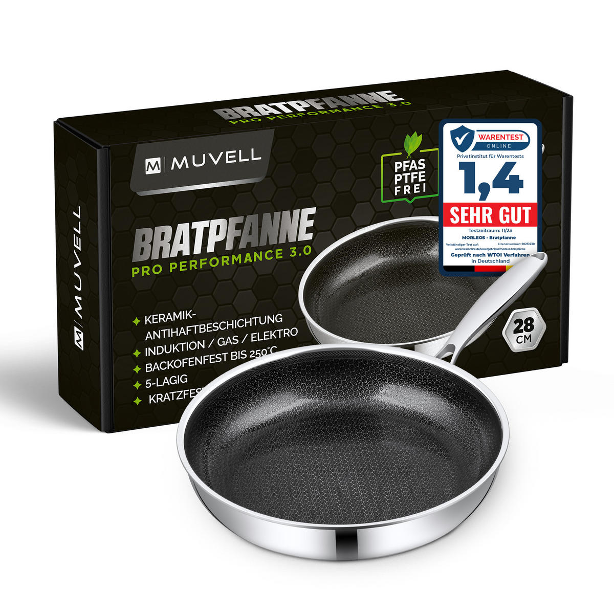BRATPFANNE Keramikpfanne 28 cm - Silberfarben, Metall (28cm) - Muvell