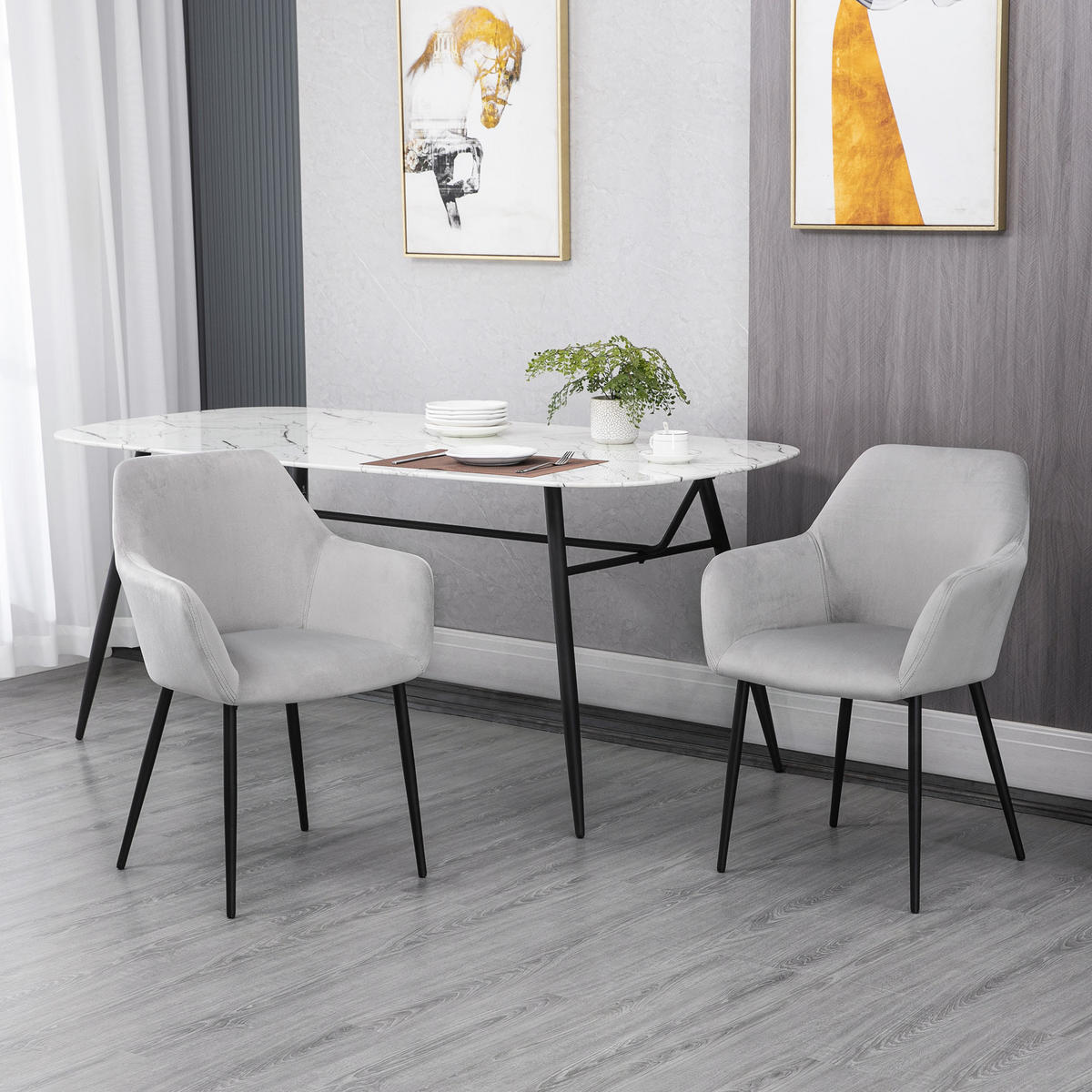 ESSZIMMERSTÜHLE, Samt, Stahl - Hellgrau, Textil (57/80/54cm) - HOMCOM