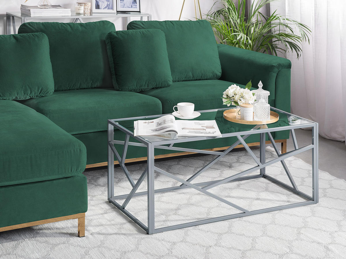 COUCHTISCH Glas silber rechteckig 50/100 cm Orland - Silberfarben, Glas (50/100/45cm) - Beliani