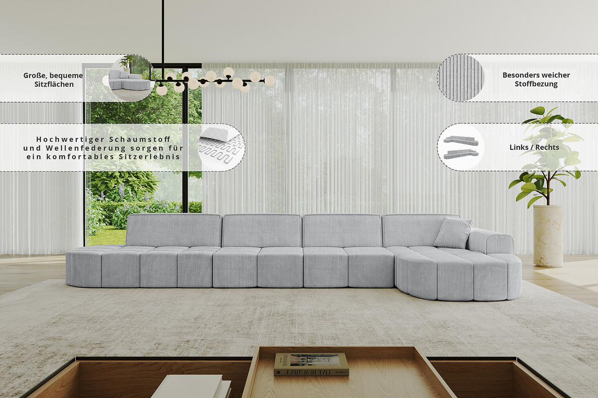 ECKSOFA Ottomane Rechts LIVO-L3 - 422x173x79,5 cm Dunkelgrau - Dunkelgrau, Holzwerkstoff/Textil (422/173cm) - ALTDECOR