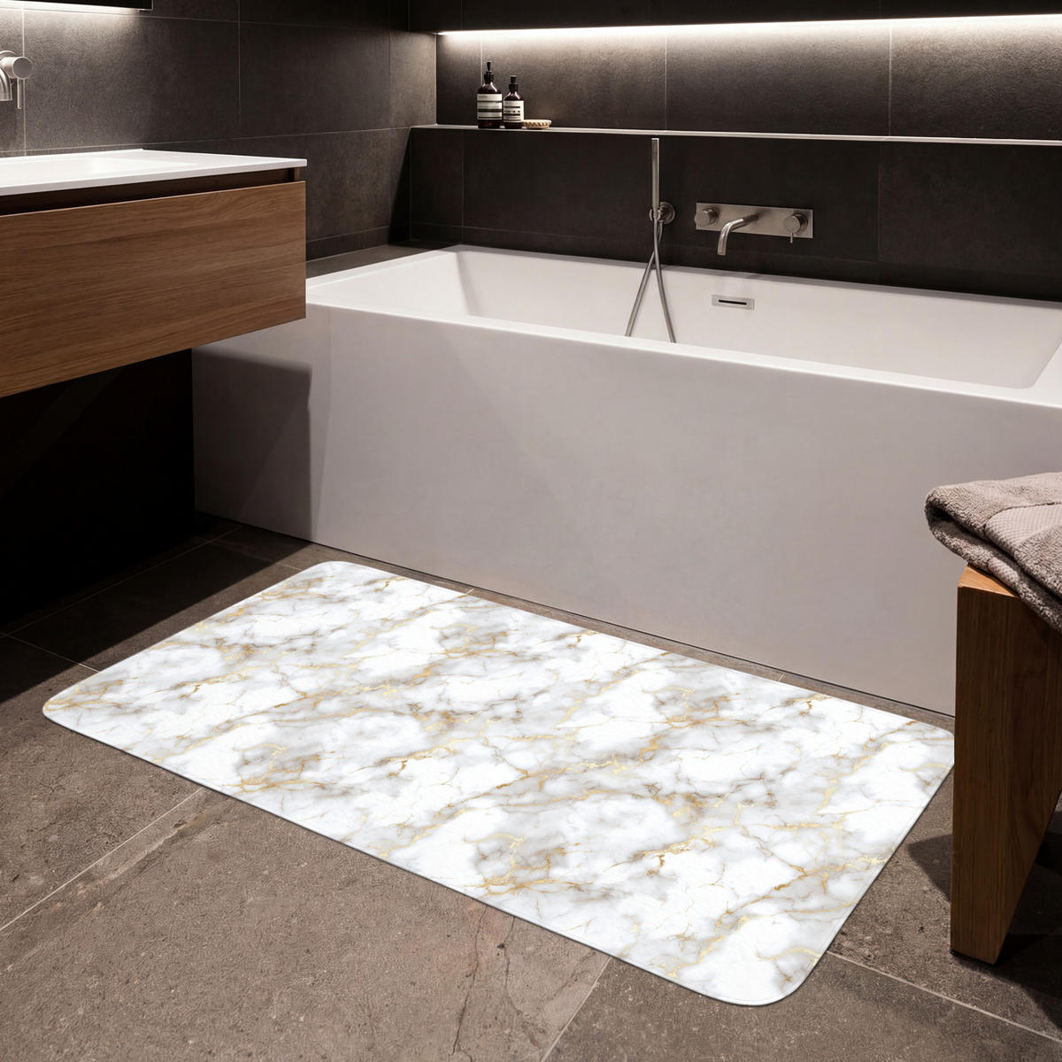 KOUPELNOVÁ PŘEDLOŽKA Zlaté žilky - Mramor - Bílý 120x60 cm - bílá, textil/plast (120/60cm)