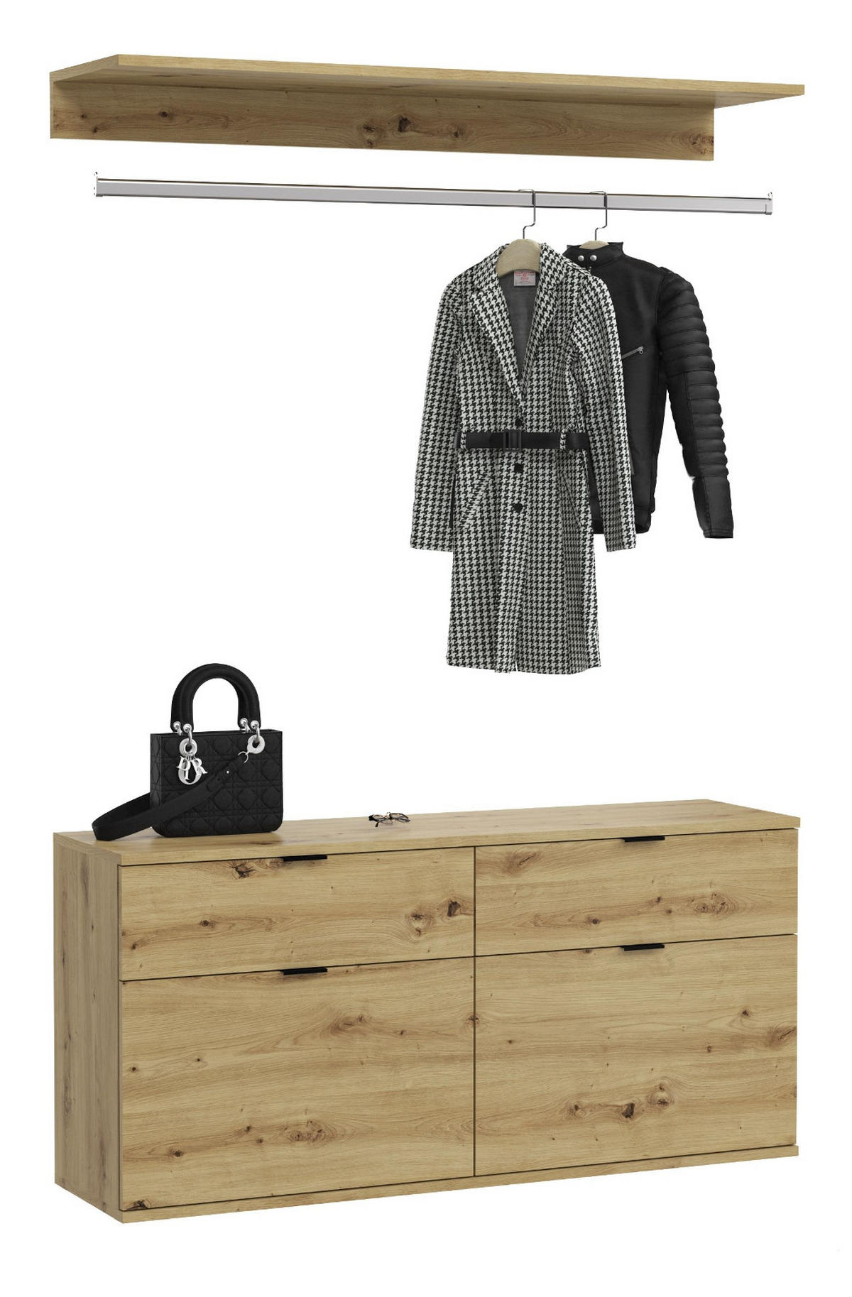 GARDEROBEN-SET in Artisan Eiche 121 cm, Komplettset mit Kleiderstange - Schwarz/Eiche Artisan, Holzwerkstoff/Metall (121/79/34cm) - Inn.Furn