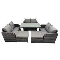 GARTENGARNITUR mit Zweisitzer,2 Hockern Polyrattan Dunkelgrau 8-Sitzer - Dunkelgrau/Grau, Glas/Kunststoff - Fimous