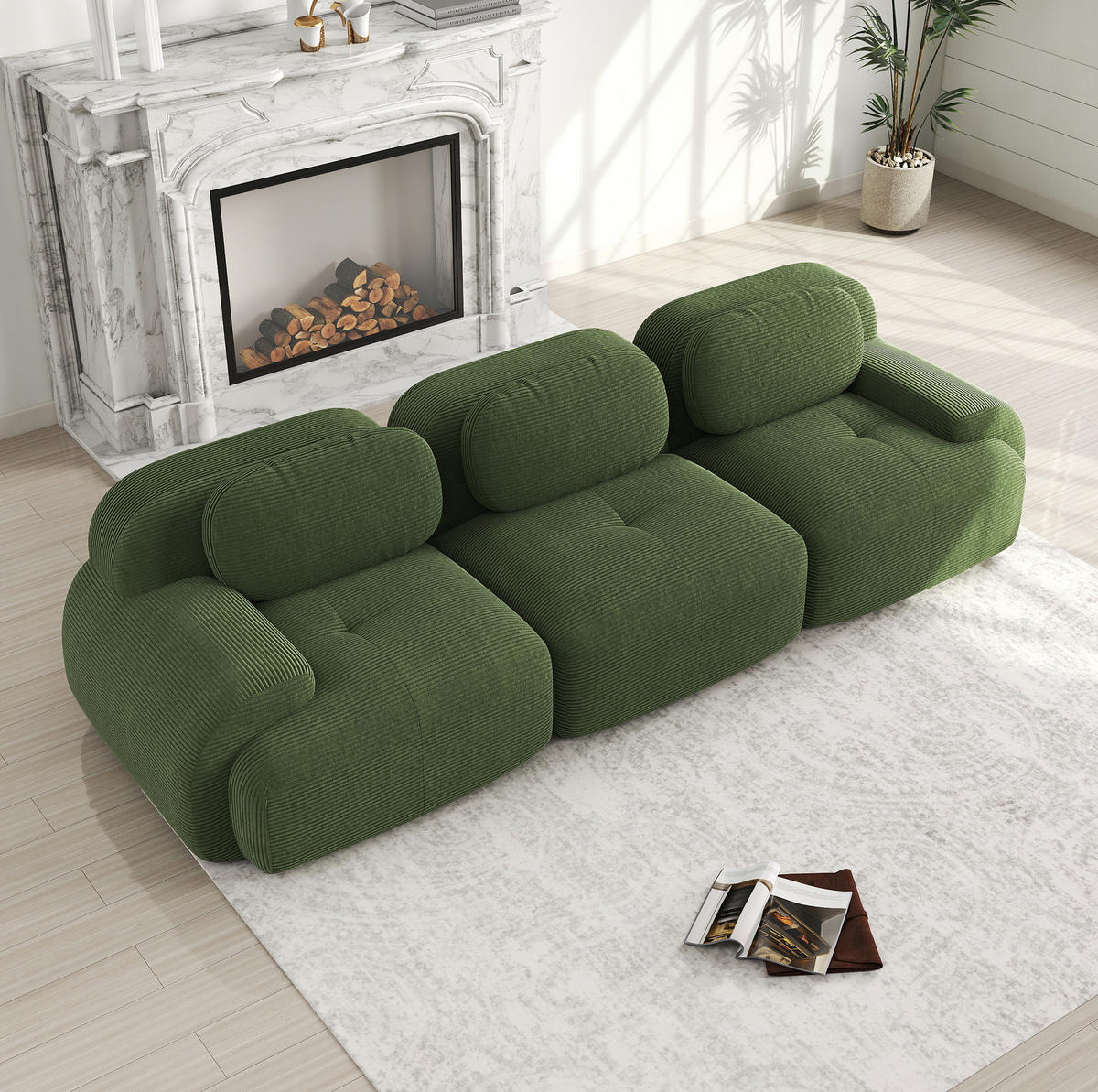 ECKSOFA modular rahmenlos Cordstoff Green 3-tlg. - Grün, Kunststoff (103/75/298cm) - Meubliv