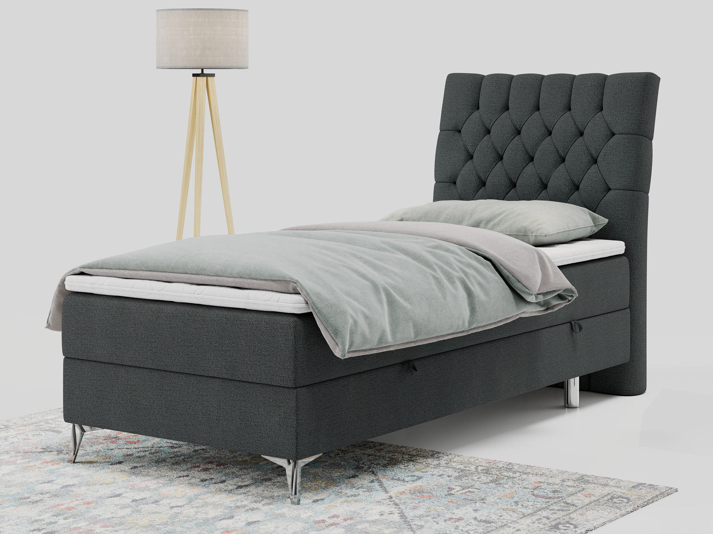 BOXBETT MILEN 90/200 Dunkelgrau Struktur - H4 - Rechts Seite - Dunkelgrau, Holz/Textil (90/200cm) - MKS
