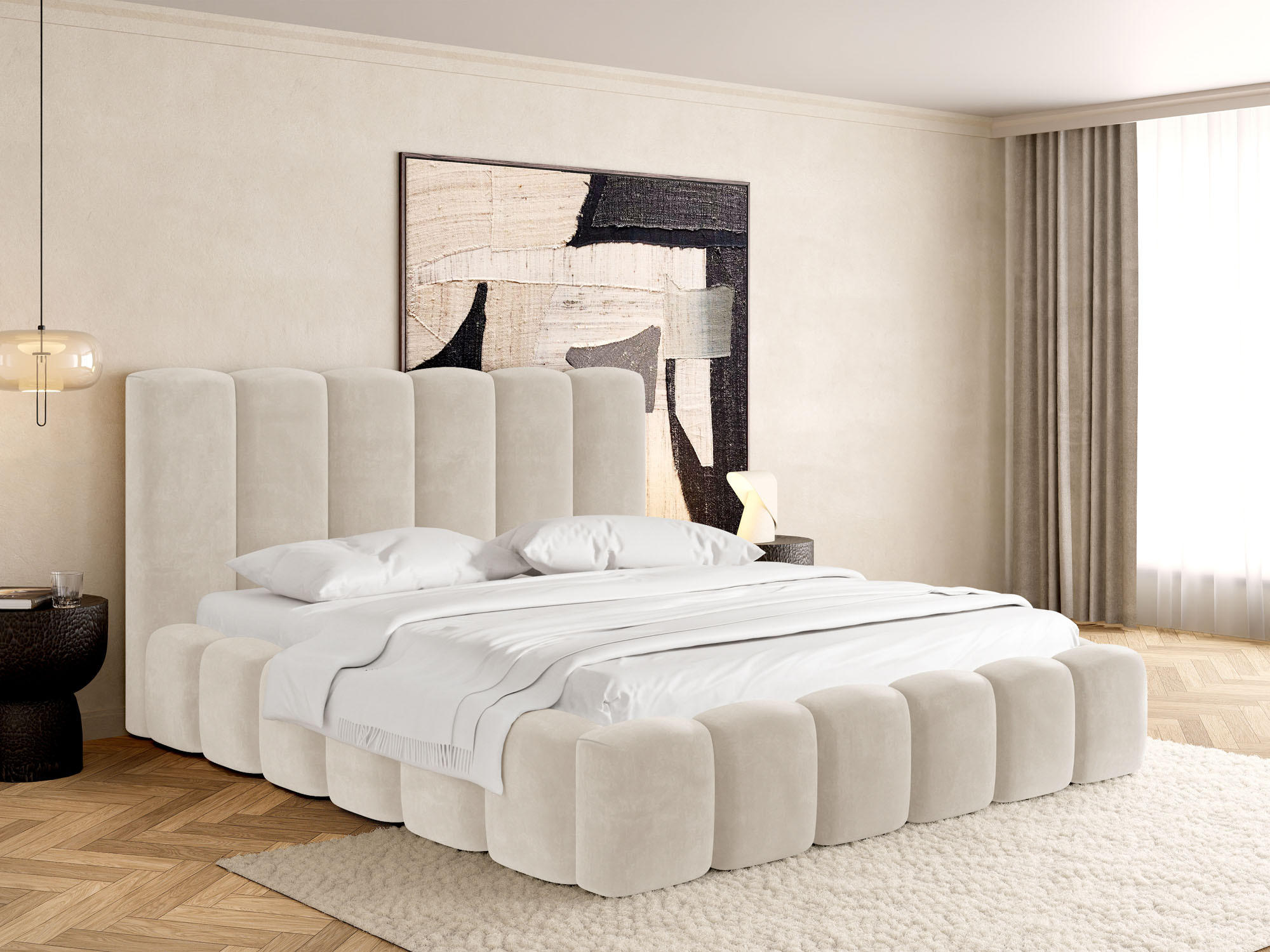 POLSTERBETT Serenity mit Bettkasten, Beige Samt 200x200 cm - Champagner/Beige, Holz/Holzwerkstoff (200/200cm) - WFL GROUP