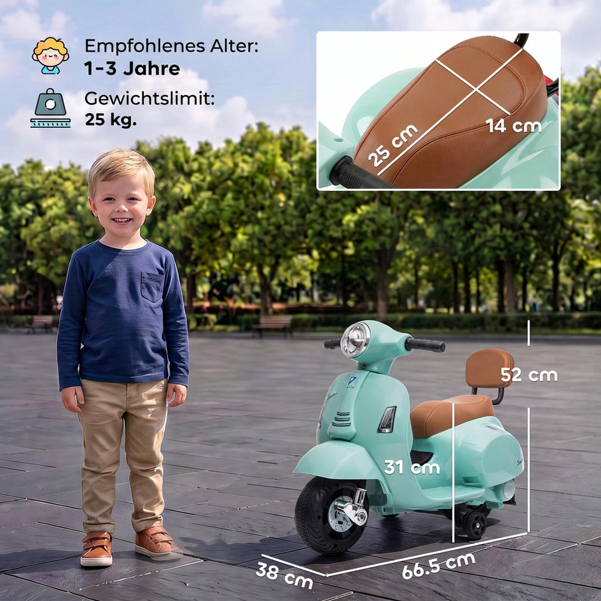 KINDERMOTORRAD Kunststoff Stahl Grün - Grün, Kunststoff (66.5/38/52cm) - AIYAPLAY