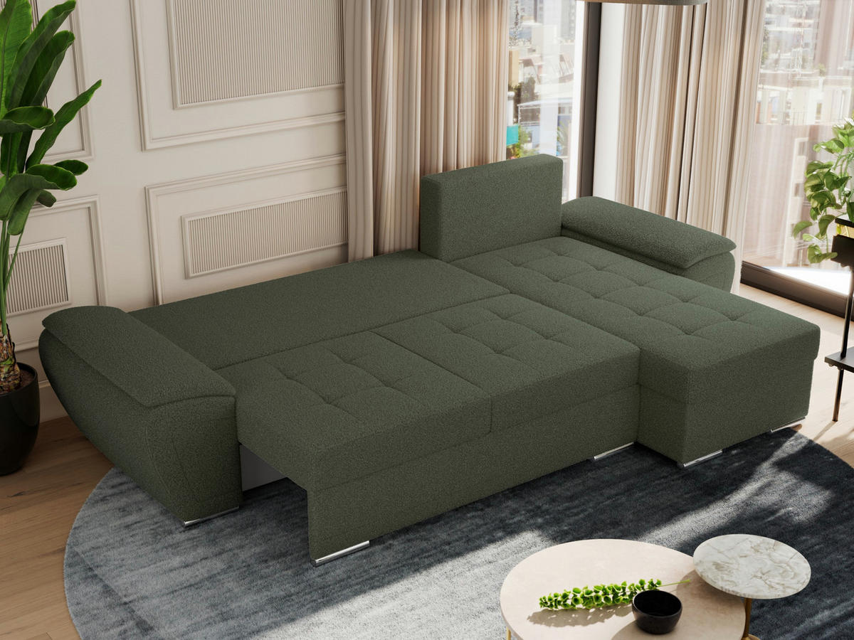 ECKSOFA UMBRIA L Grün Boucle - Grau/Grün, Textil (271/157cm) - MKS
