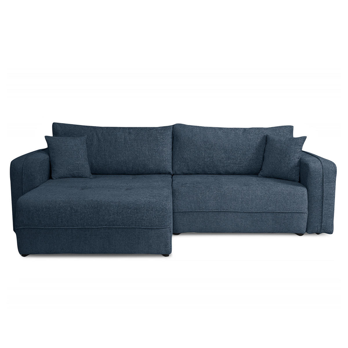 ECKSOFA mit Schlaffunktion - 244 cm - Blaugrau/Schwarz, Kunststoff/Textil (244/145cm) - home24