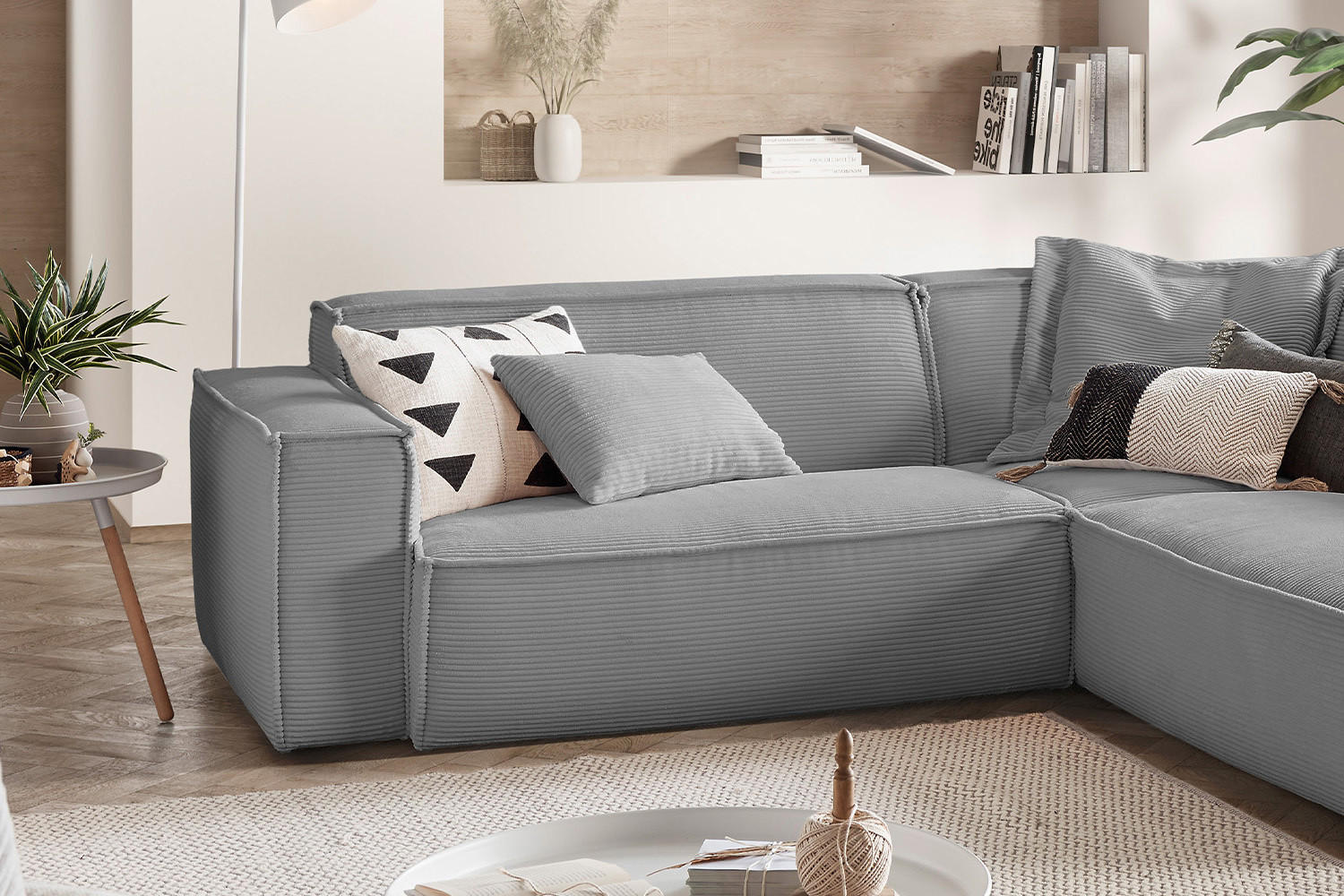 ECKSOFA SAMU Grau Cord - Schwarz/Grau, Textil (254/224cm) - KAWOLA