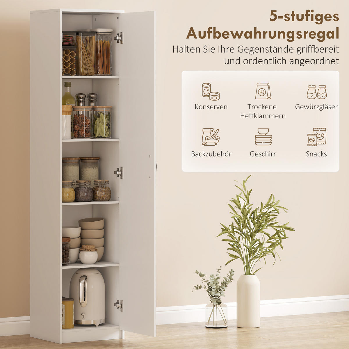 KÜCHENSCHRANK DE-08521 5 Ebenen mit verstellbaren Regalen Weiß - Weiß, Holzwerkstoff (35/180/40cm) - ComfortXL