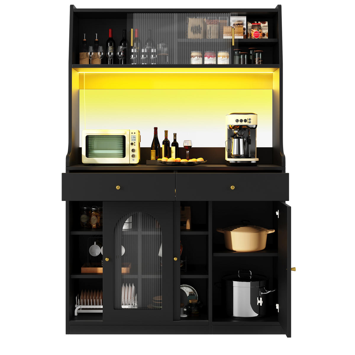 BUFFET DE-38550 120/40/180 cm 2 Schubladen und LED-Beleuchtung Schwarz - Schwarz, Holzwerkstoff (120/180/40cm) - ComfortXL