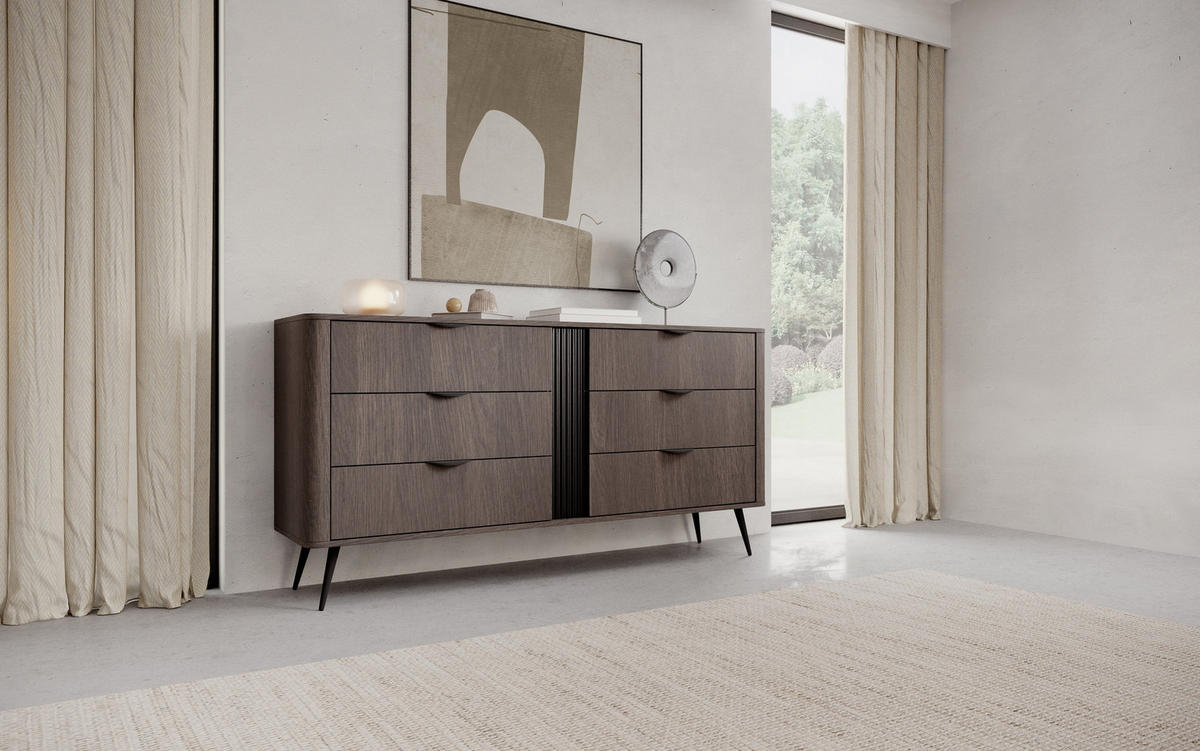 KOMMODE mit Schubladen Estera 163 cm, Braun, Eiche Dunin - Eichefarben/Schwarz, Holz/Metall (163/81/38cm) - Emporius