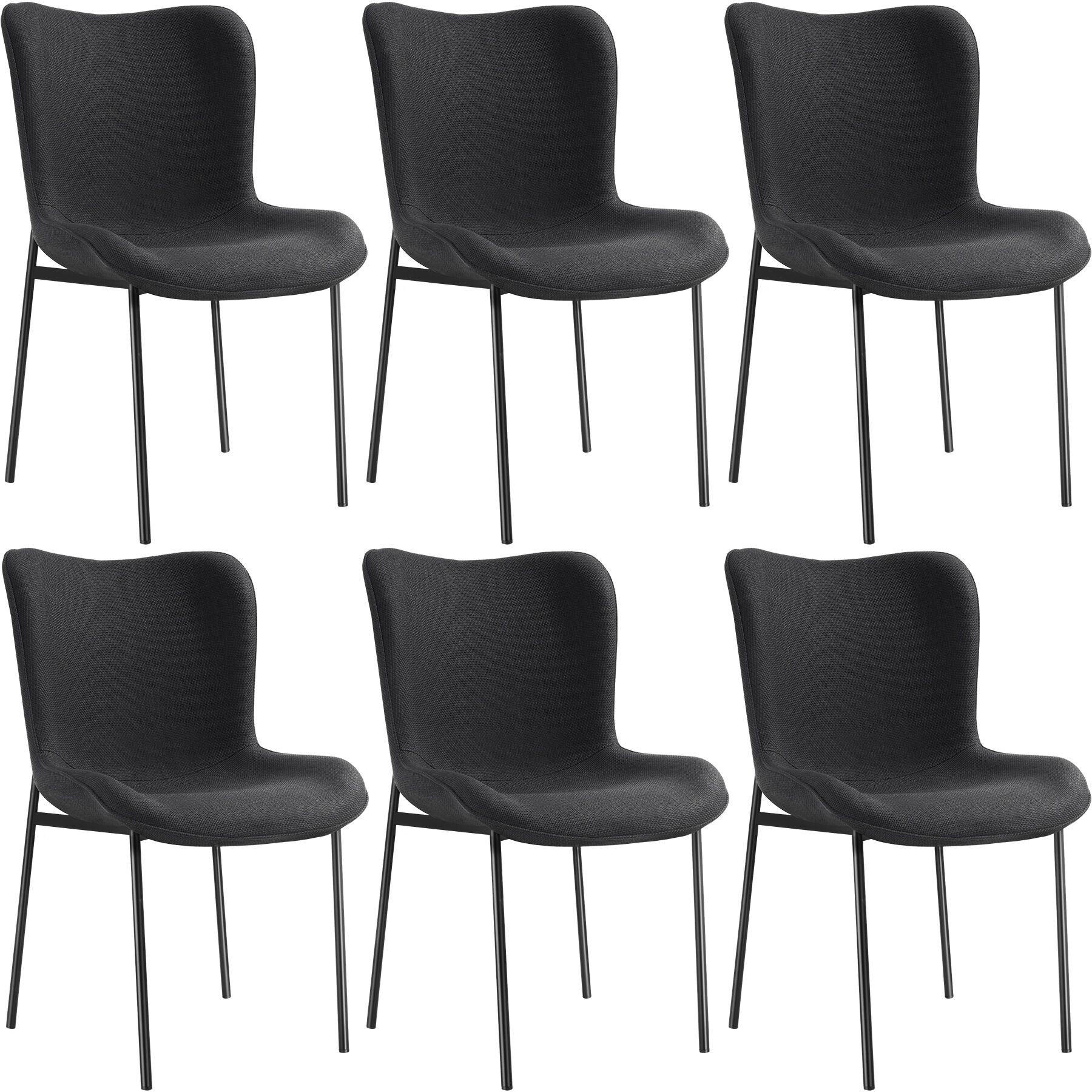 POLSTERSTUHL 6er Set Tessa 54 x 62 x 90 cm Webstoff schwarz/schwarz - Schwarz, Textil (54/90/62cm) - tectake