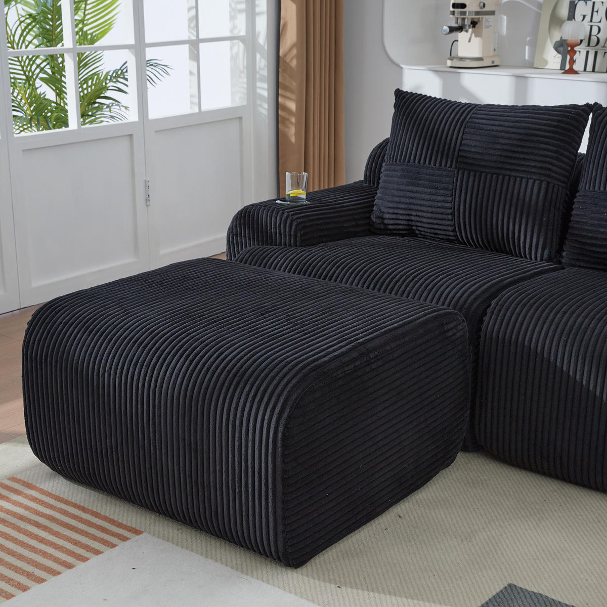 2-SITZER-SOFA aus Cord 200x174x80 cm mit Cupholder & Seitentasche, schwarz - Schwarz, Textil (174/80/200cm)