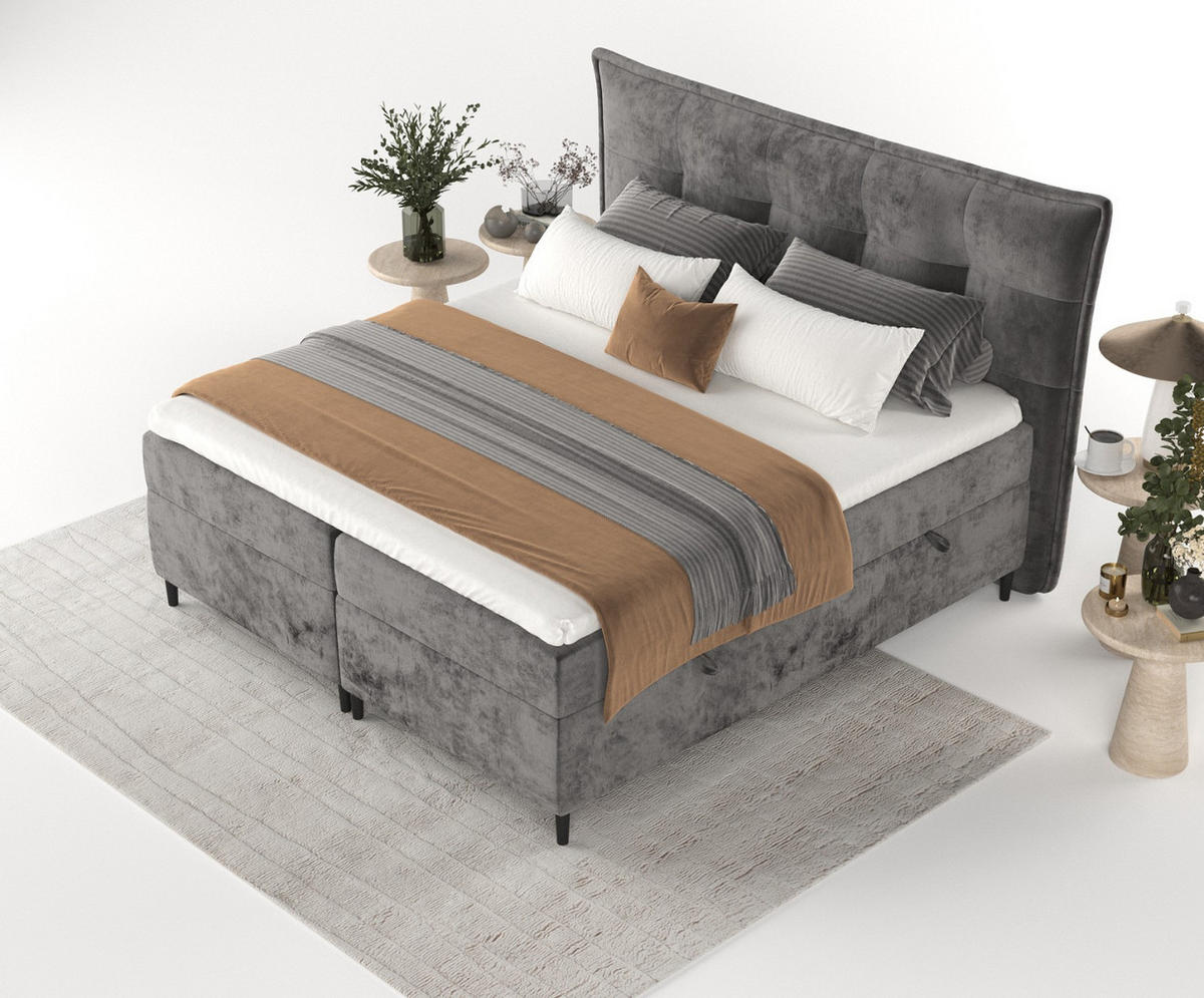 BOXBETT Las Palmas 140/200 cm Stahl im Lotta Stoff - Schwarz/Graphitfarben, Holz/Holzwerkstoff (140/200cm) - AltaBeds