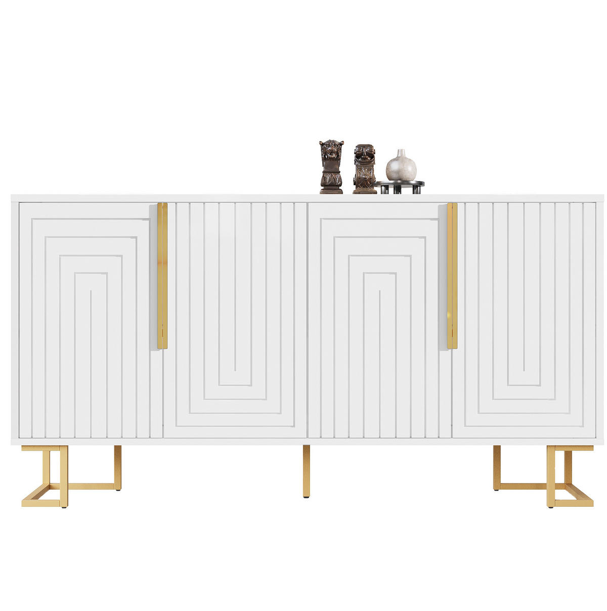 KOMODA z MDF 152x40x75 cm bílá se 2 dvířky, 4 přihrádkami a geometrickým čelem - bílá, kompozitní dřevo (152/75/40cm) - Modfu