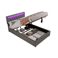 POLSTERBETT 140/200 cm Grau mit hydraulischer Hebevorrichtung und LED-Beleuchtung - Grau, Textil (140/200cm) - OKWISH
