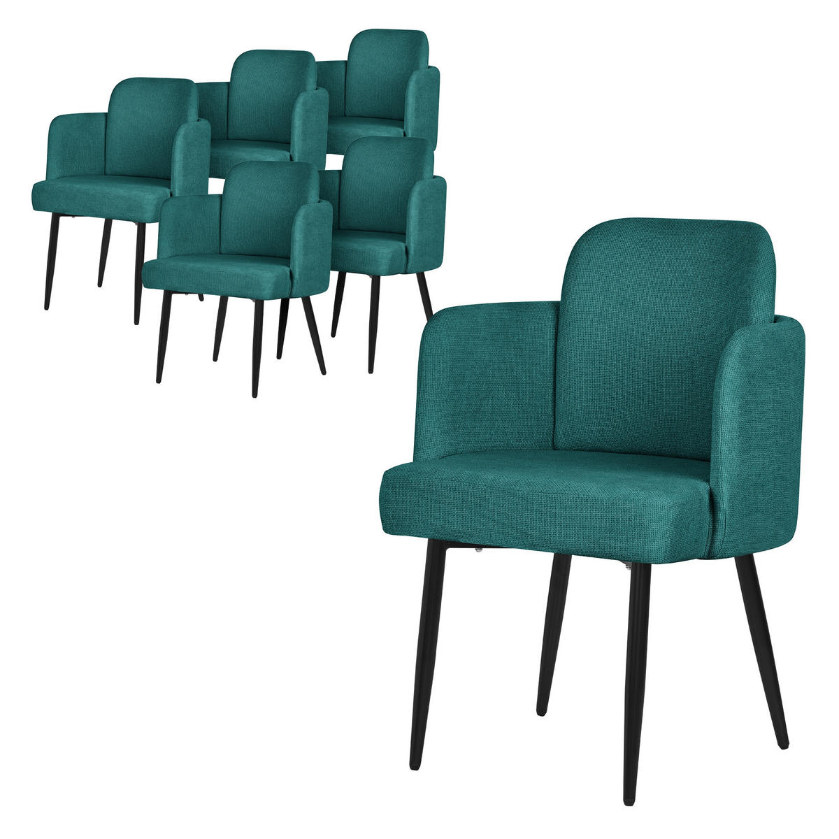 ESSZIMMERSTÜHLE 6er Set Petrol mit Stoffbezug Rattan Optik - Petrol/Schwarz, Textil/Metall (59/86/59cm) - ML-DESIGN