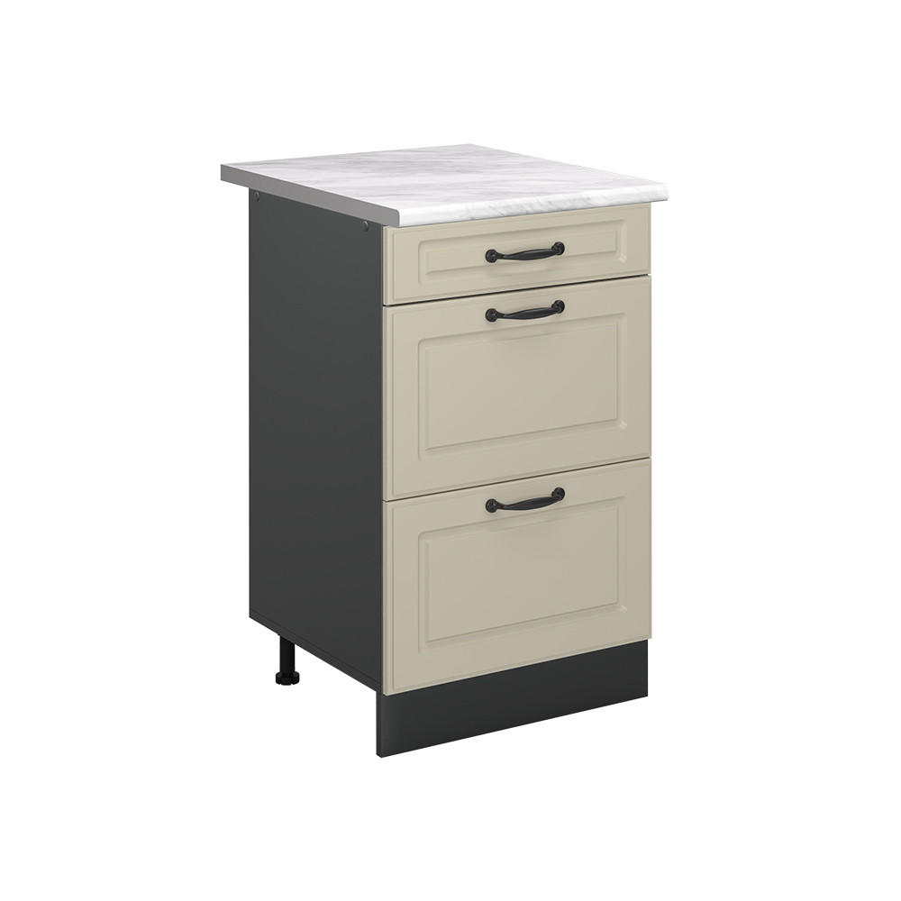 KÜCHENUNTERSCHRANK R-Line, Sand Landhaus/Anthrazit, 50 cm Arbeitsplatte Marmor - Sandfarben/Anthrazit, Holzwerkstoff (50/81.6/60cm) - Vicco