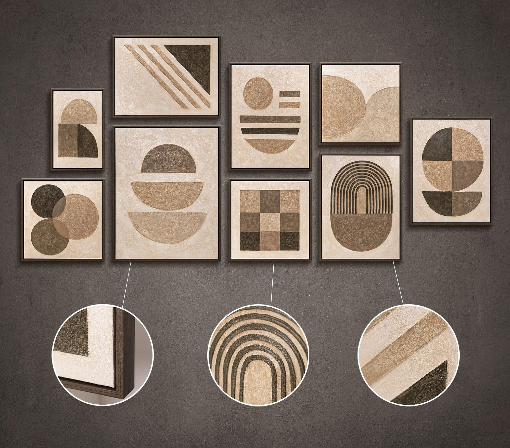 GEMÄLDE Ausgewogenheit der Linien Schattenfugenrahmen Grau 9-teilig - Grau, Holz (160/80cm) - YS-art gallery