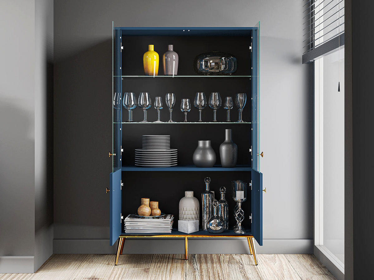 VITRINE – 92 cm – Marine – Blau - Blau, Holzwerkstoff (92/152/42cm) - hi-markt