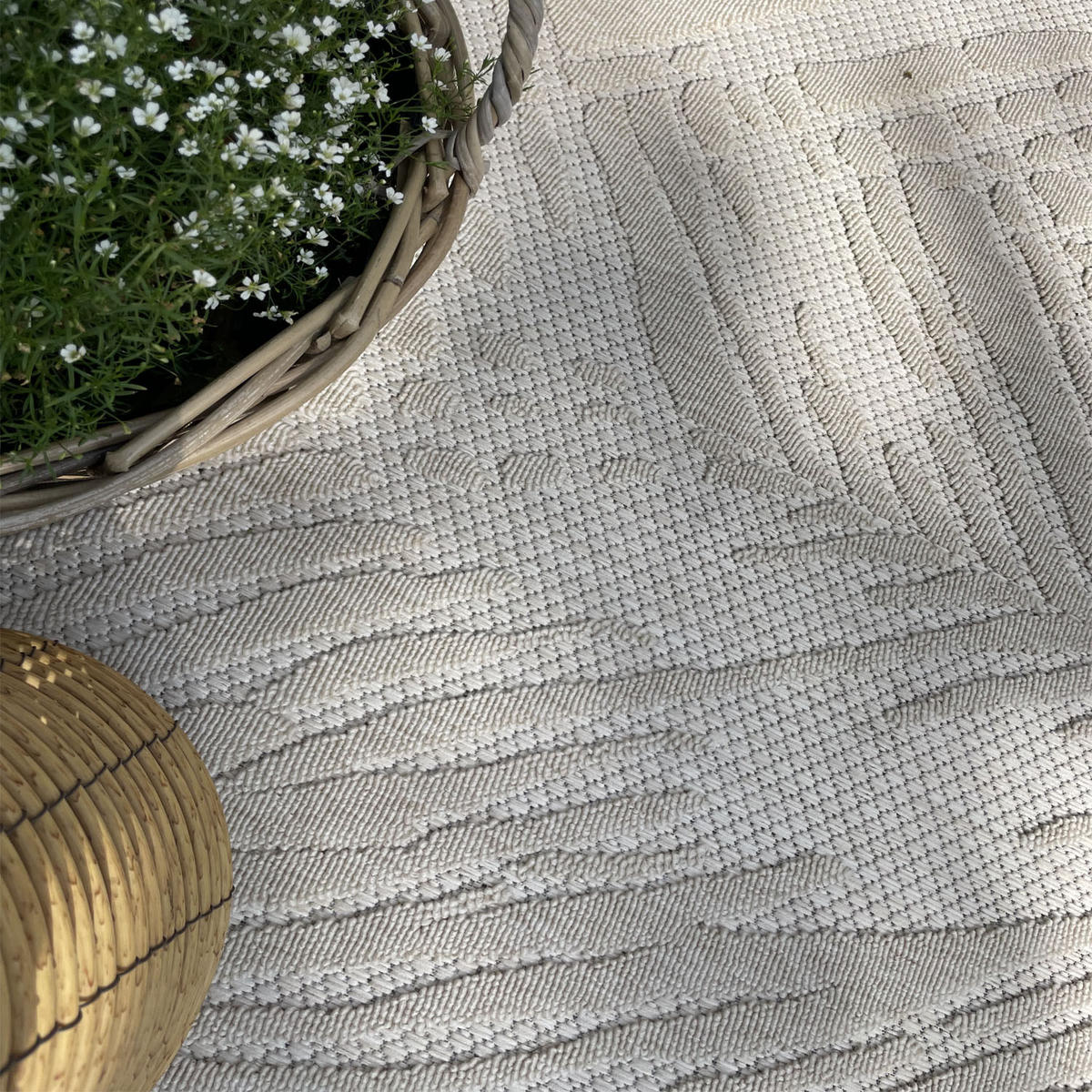 TEPPICH Beige In-Outdoor - Kurzflor Rechteckig, Motiv Pflanzen, Blätter, Blumen - 140 x 200 cm - Ecru/Creme, Textil (140/200cm) - Mazovia