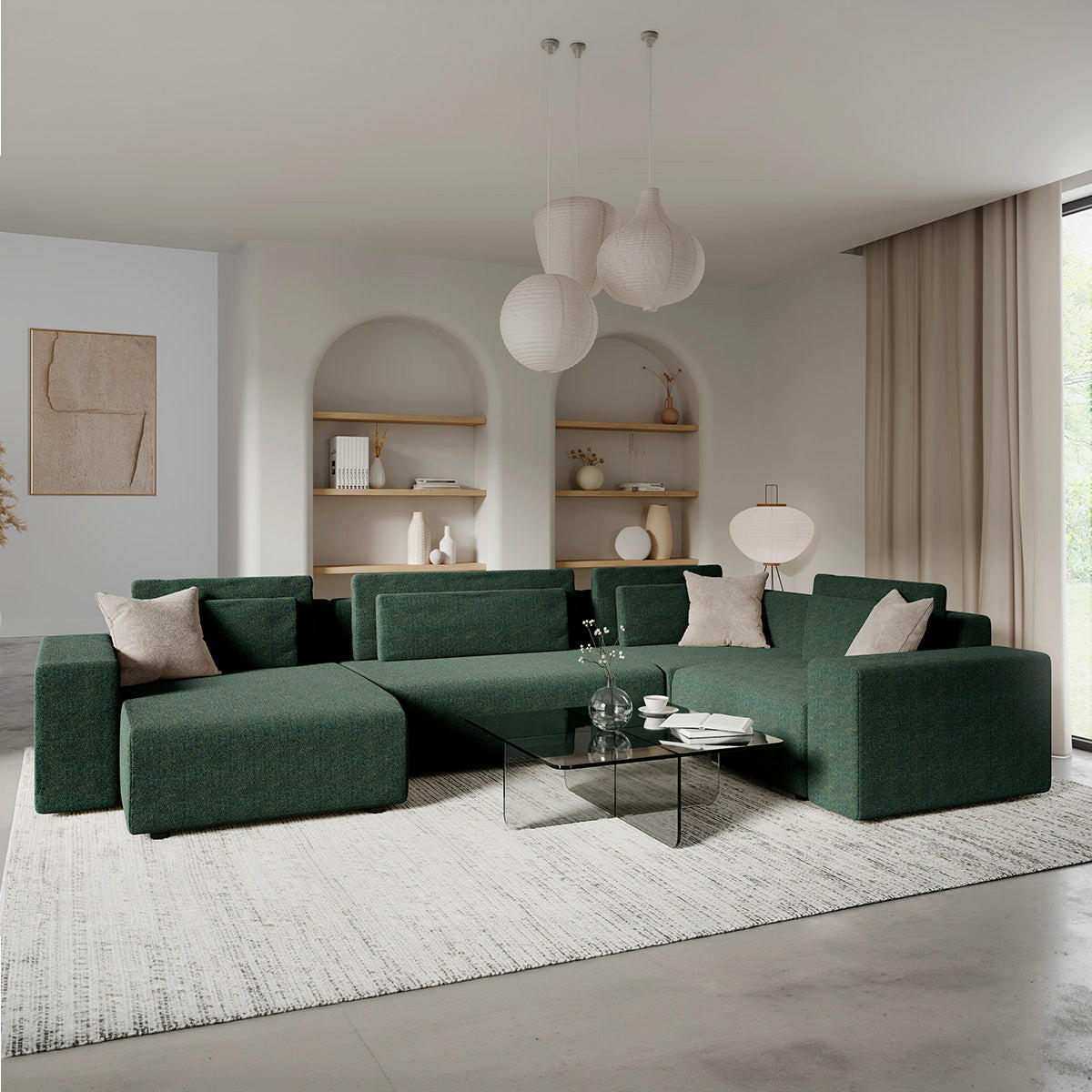 PANORAMASOFA Lorenzo 5 Sitzplätze Grün - Grün, Holz (378/85/236cm) - Petits-meubles