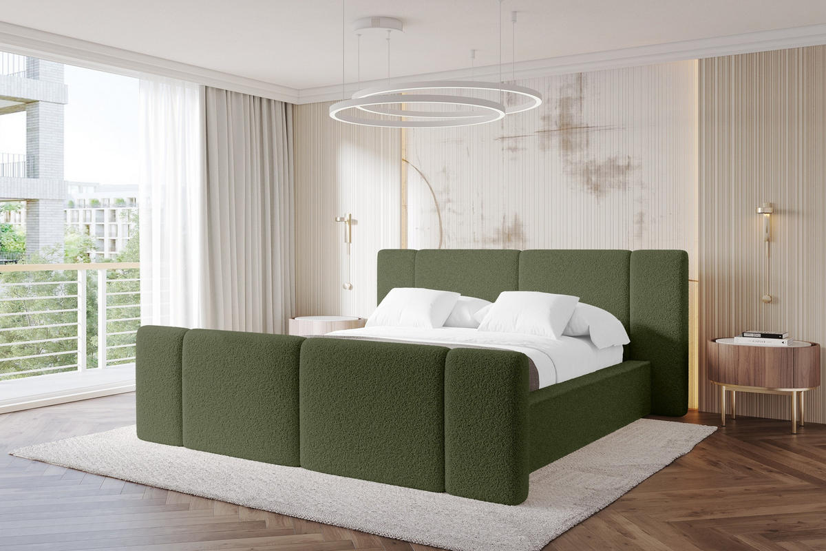 POLSTERBETT mit Bettkasten, Fußteil und Lattenrost, Bett mit Matratze H3/H4 - RIVO-Z 120x200 Grün - Olivgrün, Holzwerkstoff/Textil (120/200cm) - ALTDECOR