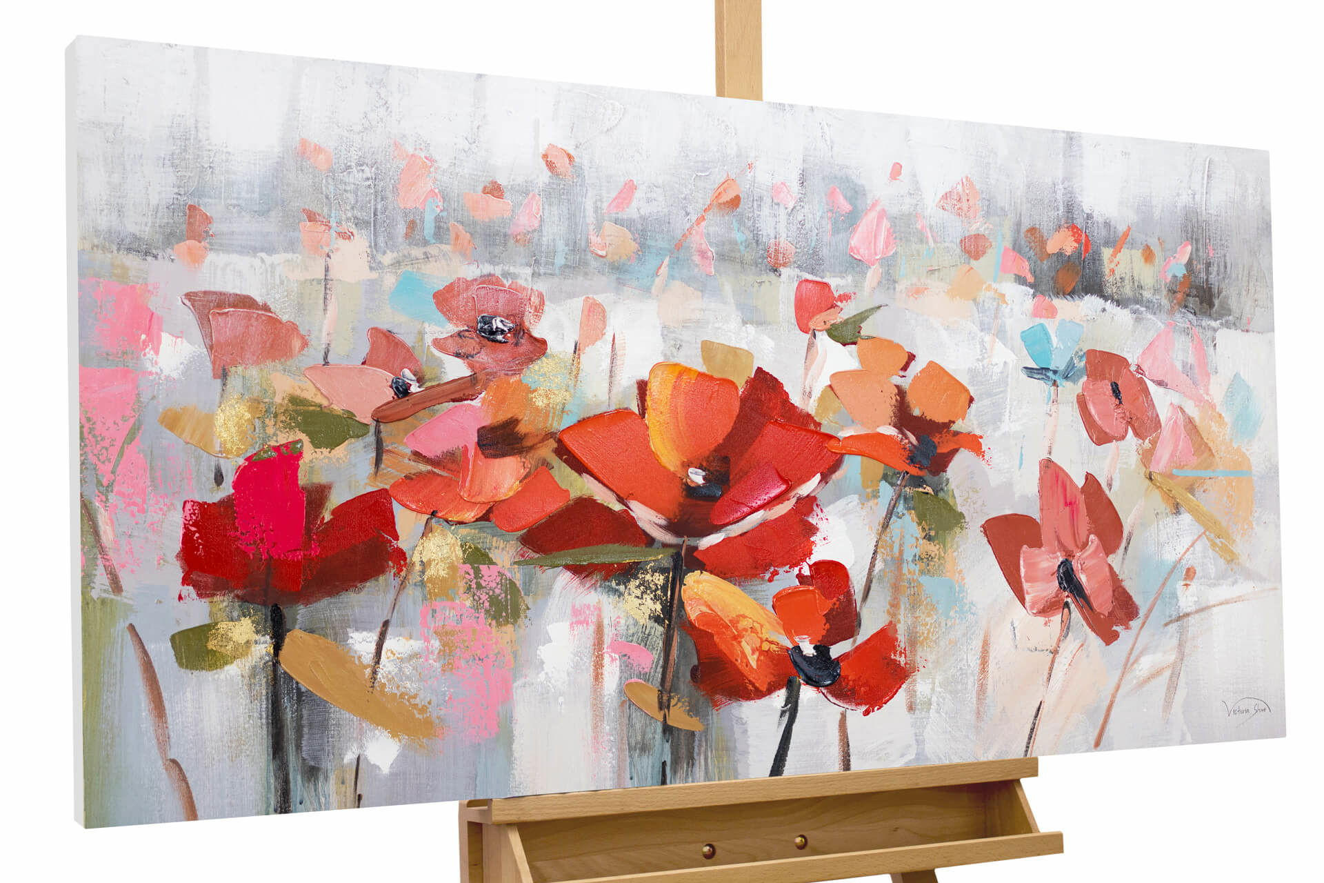 ÖLGEMÄLDE 120/60 cm - Rot/Grau, Holz/Textil (1.7/60cm) - KUNSTLOFT