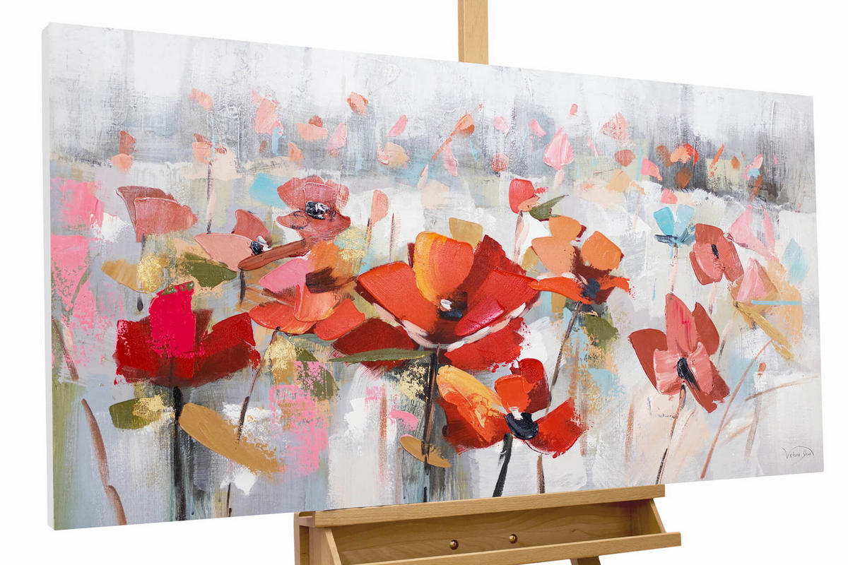 ÖLGEMÄLDE 120/60 cm - Rot/Grau, Holz/Textil (1.7/60cm) - KUNSTLOFT