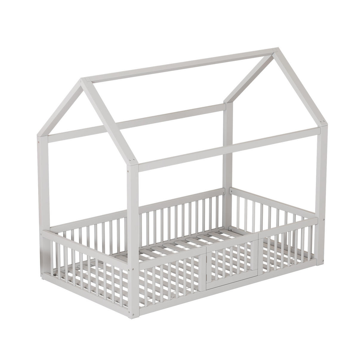 HAUSBETT aus Kiefer und MDF 90x200 cm Weiß mit Sicherheitsgitter und Tür im Haus-Design - Weiß, Holzwerkstoff (90/200cm) - Modfu