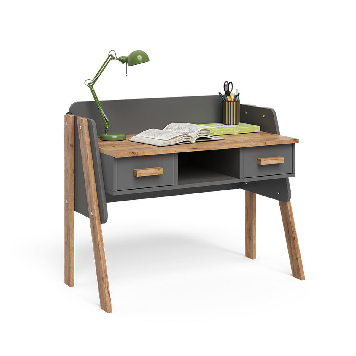 SCHREIBTISCH Malia Grau/Artisan 97 x 51 cm mit 2 Schubladen - Grau, Holzwerkstoff (51/97/80cm) - VitaliSpa