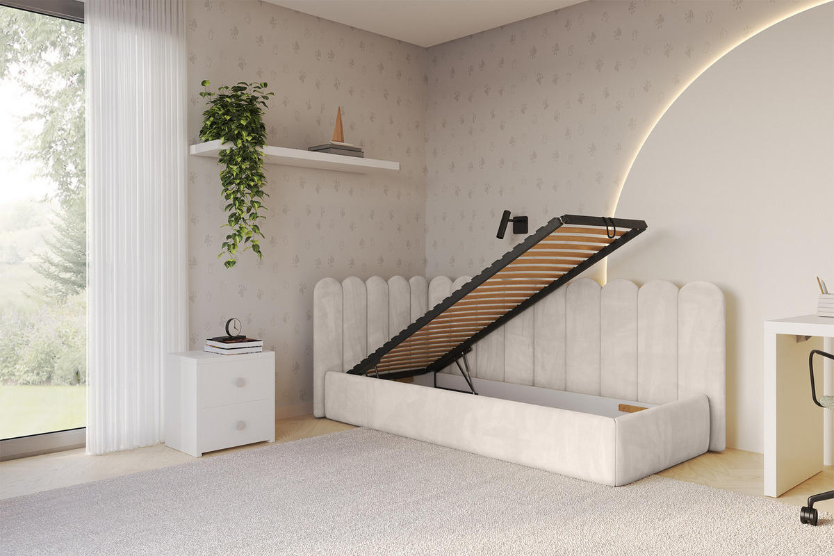 EINZELLBETT Jugendbett mit Bettkasten, Rechts - ARTY 90x200 Beige - Sandfarben, Holzwerkstoff/Textil (90/200cm) - ALTDECOR