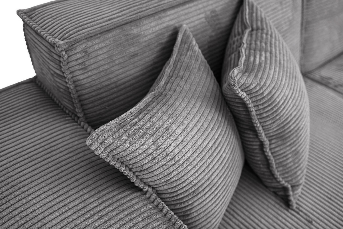 ECKSOFA Hana Loft 3-Sitzer Ecke Links, Cordstoff Chenille, Grau 241/80/168 cm - Schwarz/Grau, Textil/Metall (241/168cm) - WFL GROUP