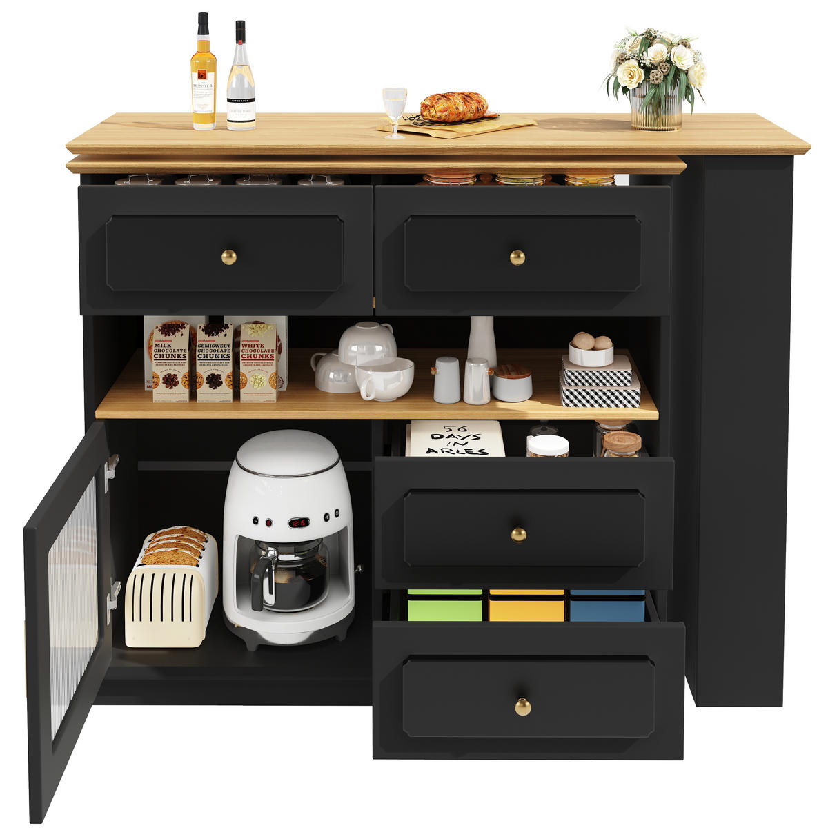 BARTISCH ausziehbarer mit Stauraum Schwarz - Schwarz, Holzwerkstoff/Metall (39/104.5/181cm) - Urban Meuble