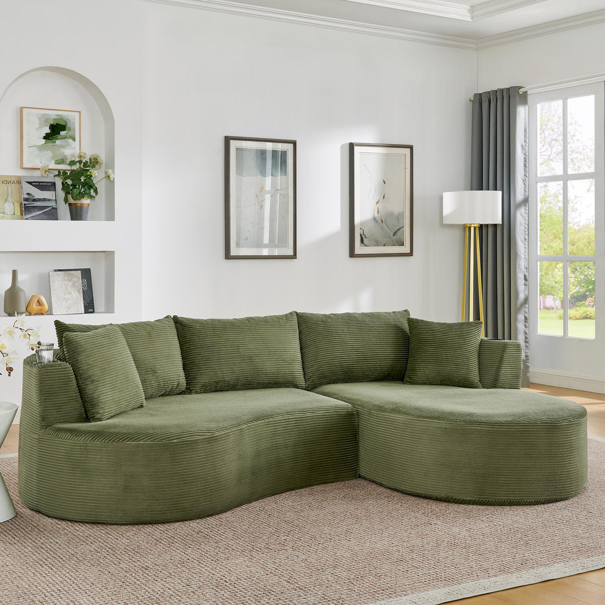 ECKSOFA 264/168/76 cm Grün mit Getränkehalter (Rechte Seite) - Grün, Textil (264/168cm) - Oxeza