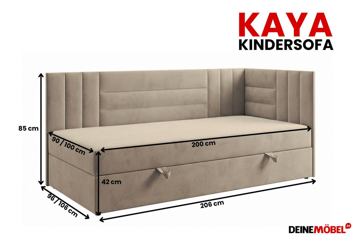 BOXBETT KAYA 100/200 in Velours Beige H4 links - Beige, Holz/Holzwerkstoff (100/200cm) - Deine Möbel 24