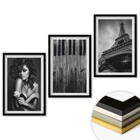 WANDBILDER 3er-Set - 40x60 cm Schwarzer Rahmen - Porträt einer Frau mit einer Eiffel-Rose - Schwarz, Kunststoff (40/60cm) - ArtPrintCave