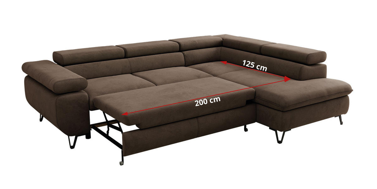 ECKSOFA PABLO L Braun Velvet - Rechts Seite - Schwarz/Braun, Textil/Metall (273/208cm) - MKS