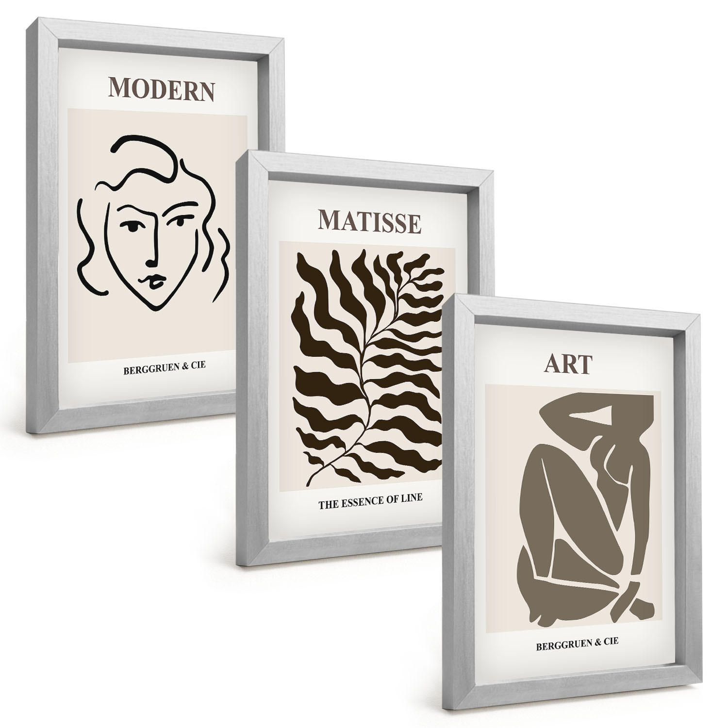 BILDER SET 3er Set - 20x30 cm Silberner Rahmen - Stilvolle Grafiken, Linien, Zeichen - Silberfarben, Kunststoff (20/30cm) - TULUP