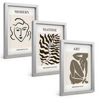 BILDER SET 3er Set - 20x30 cm Silberner Rahmen - Stilvolle Grafiken, Linien, Zeichen - Silberfarben, Kunststoff (20/30cm) - TULUP