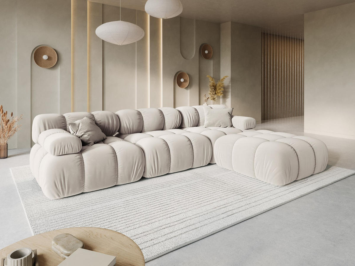 MODULARES-SOFA Bellis aus Samt leichtes beige 3 Sitzplätze - Creme, Textil (94/63/282cm) - Micadoni