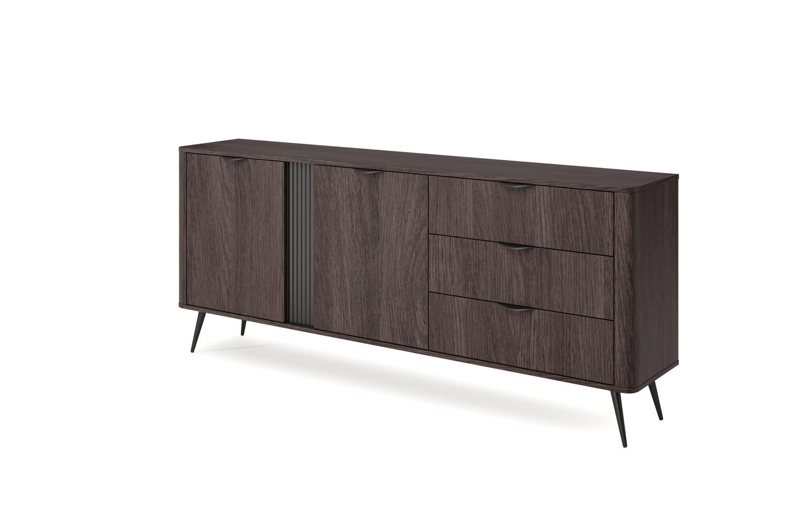 SIDEBOARD Terzo 2D 3S Eiche Dunin mit Rillendekor - Schwarz Metallfüße - Eichefarben/Schwarz, Holz/Holzwerkstoff (195/81/38cm) - Ravio