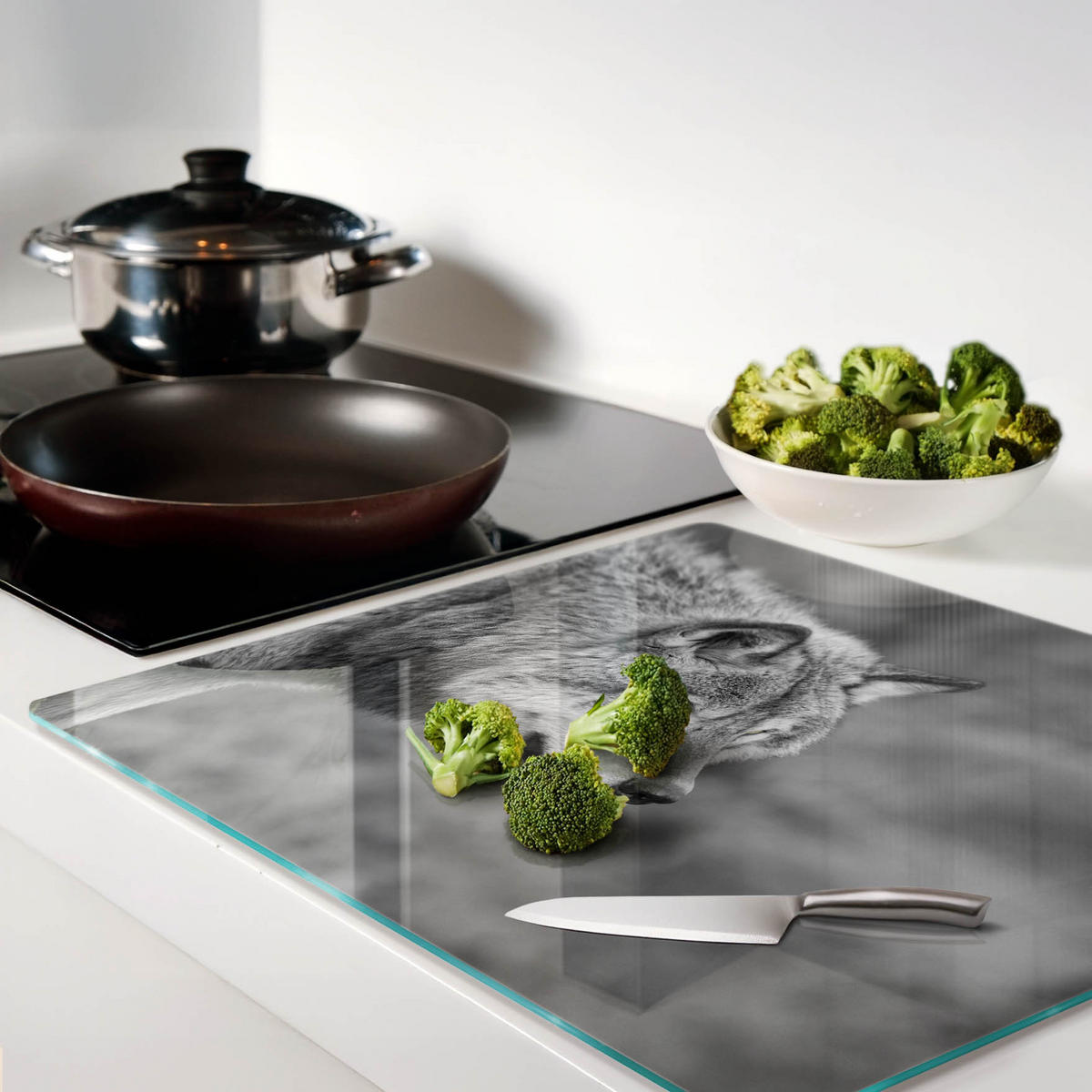 GLASPLATTE 60x52 cm Grauer Wolf - Grau, Glas (60/0.4/52cm) - TULUP